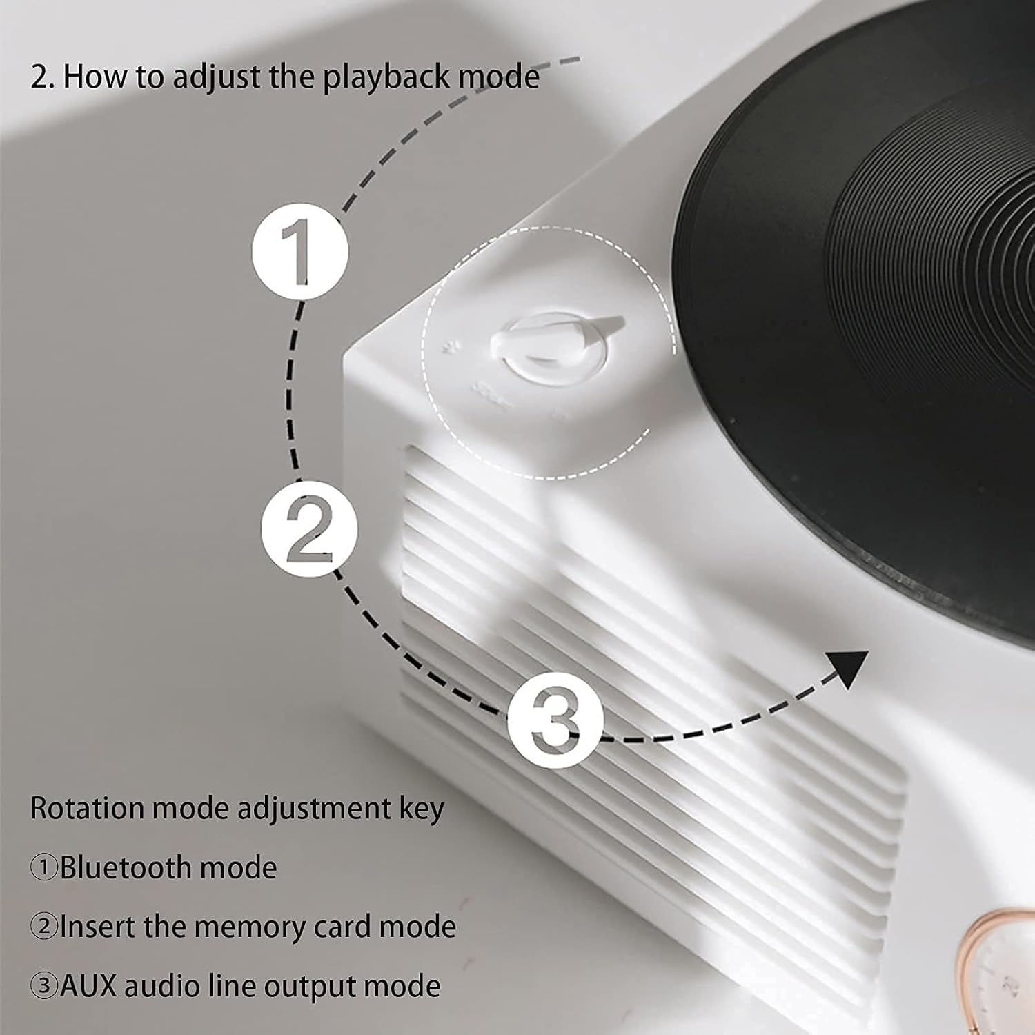 Mini giradischi, giradischi retrò in vinile con 3 modalità di rotazione, batteria grande, riproduzione 10 ore per decorazione domestica e intrattenimento