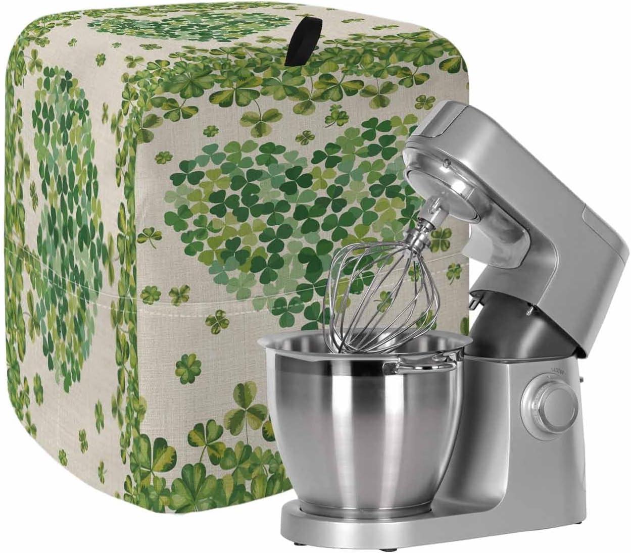 St Patrick's Day Stand Mixer Cover with Storage Pocket, Waterproof Kitchen Mixer Covers, Green Shamrock Love Plants Retro Rustic Beige Kitchen Appliance Dust Cover Compatible with 5-8 Quart Mixers