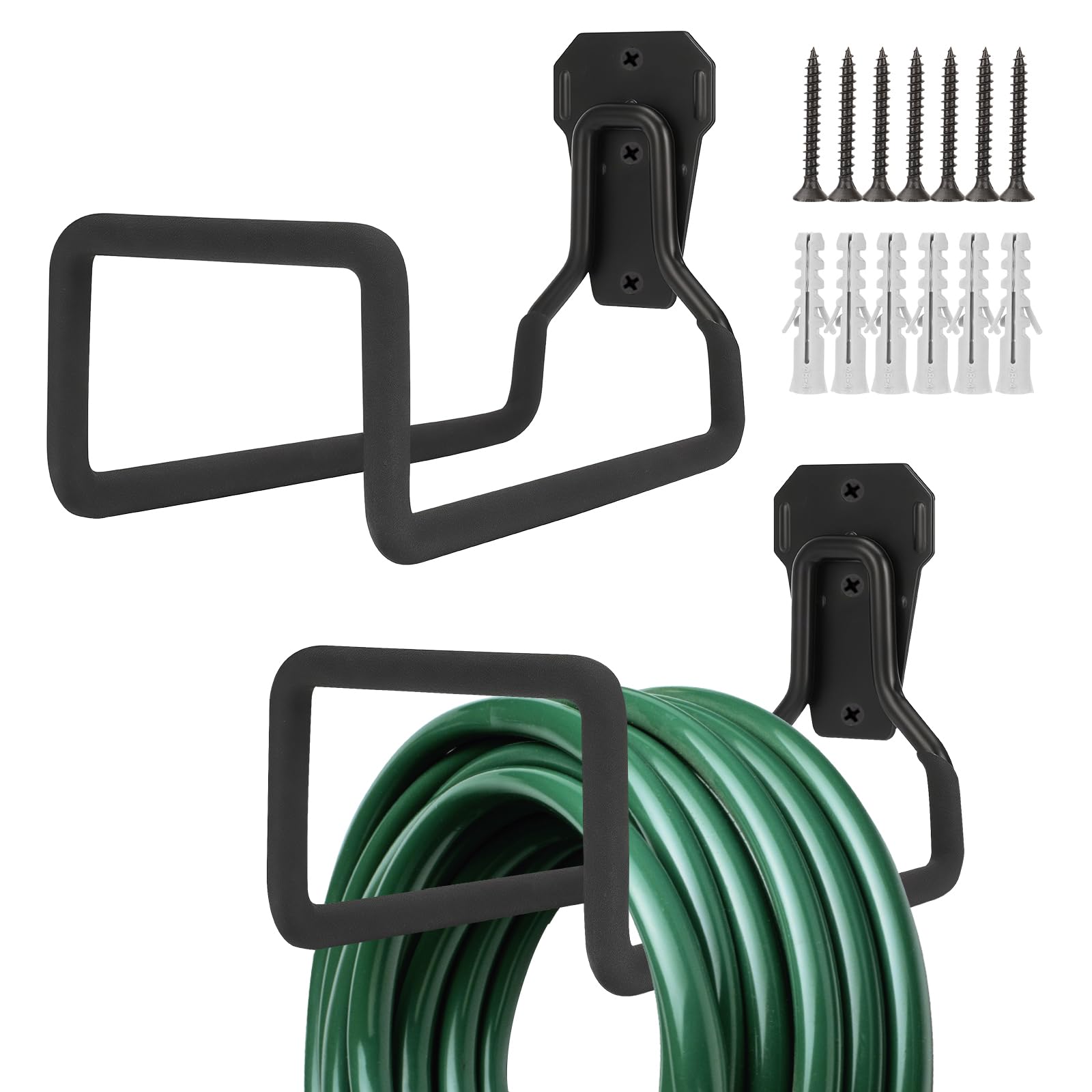 2 Paquetes de Soporte Manguera Jardin, Portamangueras Pared para Organizar y Almacenar, Wall Hose Holder, Fácil de Instalar y Ahorrar Espacio Soporte para Manguera de Jardin (Negro)