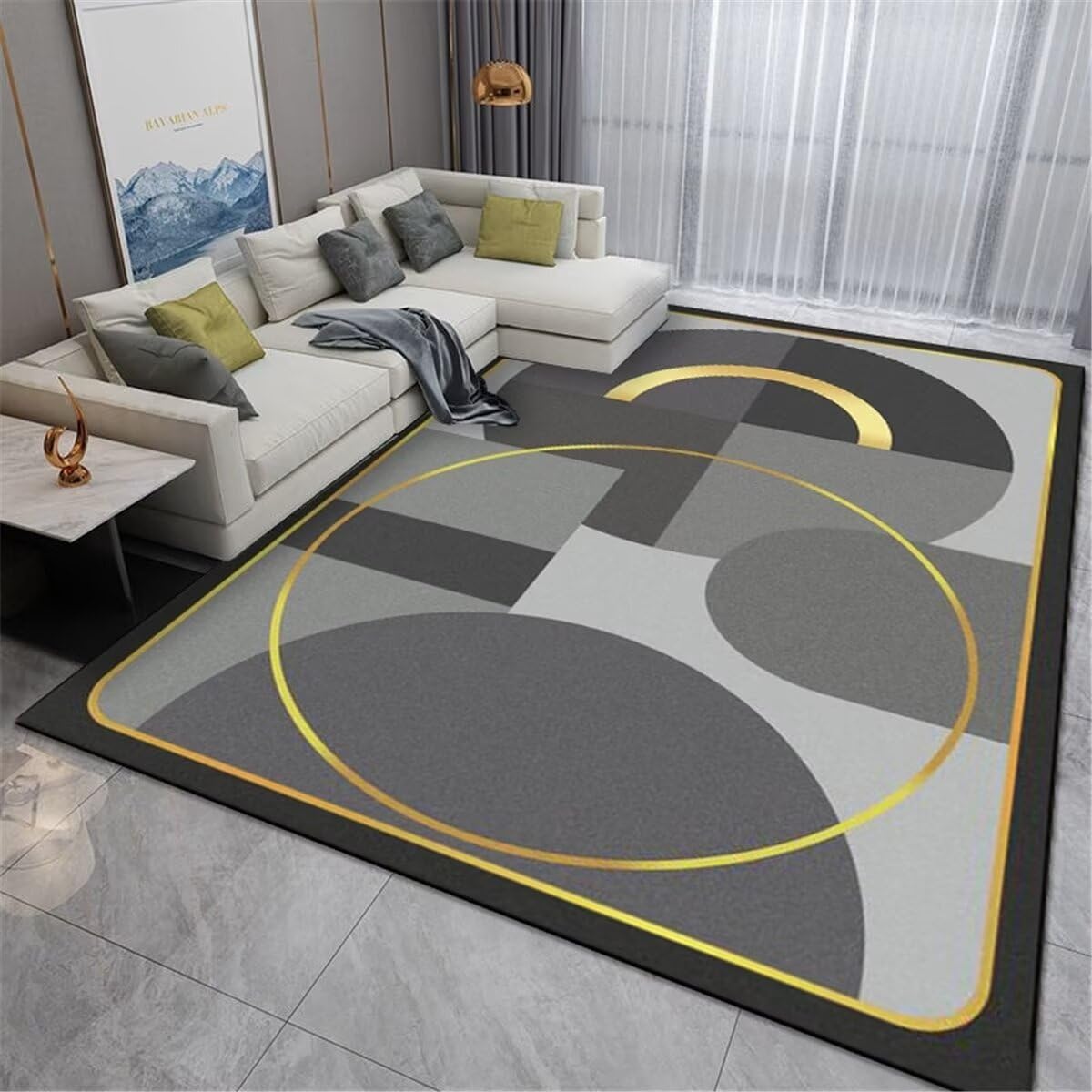 Tapis de salon de couleur classique gris et jaune anti-poussière pour chambre adulte