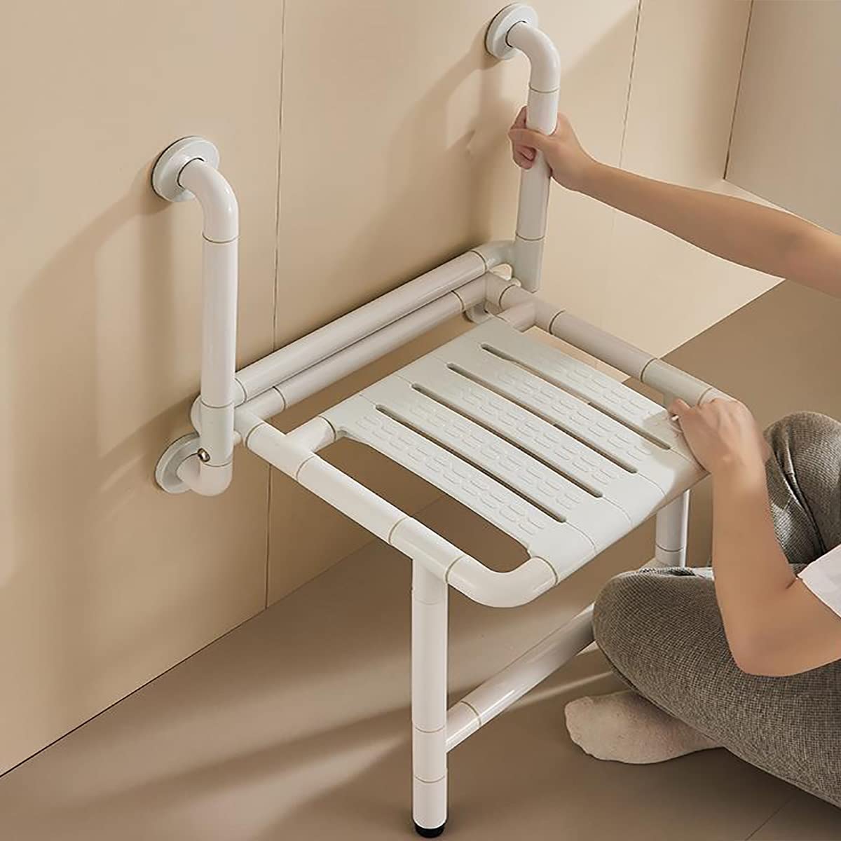 Silla de Ducha Plegable con reposabrazos, Asiento de Ducha montado en la Pared, Seguridad, Antideslizante, pasamanos sin barreras for discapacitados, for Ducha Interior, Adultos, Ancianos (Color : Ye