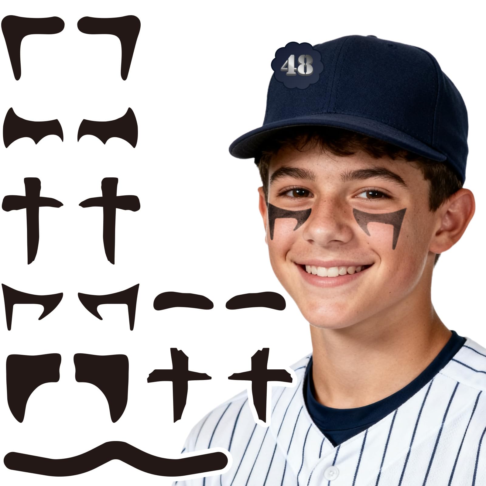48 Pairs Eye Black Stickers, Breathable Sports Eye Strips Baseball Football Softball Face Eyeblack Stickers for Party Game Sport Supplies, Baseball