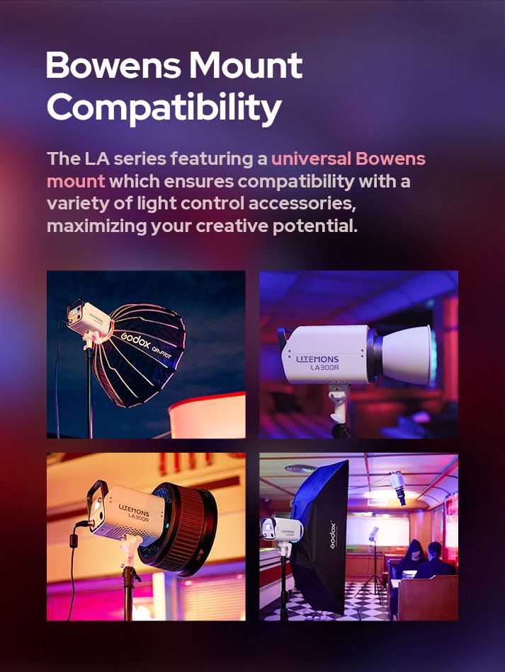 Image of Godox Litemons LA300R 300W RGB LED Video Light with Bowens Mount, 92900Lux /1m, 1800K-10000K, CRI /TLCI 95+, APP Control, 14 Effect, AC Power Continuous Lighting (White Body + RGB Light, 330W)