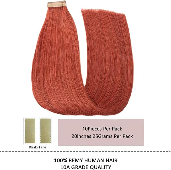 Hotlulana Extension Capelli Veri Biadesivo Rosso rame(#350)Extension Capelli Veri 20Pollici 10pcs 50cm 25g Invisible Extension Biadesive Capelli Veri Remy Skin Weft Tape in Hair Extensions Human Hair. - 4