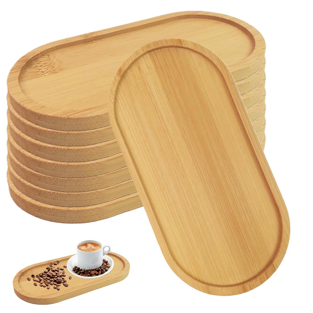 8 vassoi ovali in bambù, 10 x 20 x 1 cm, vassoio in legno, piccolo vassoio da portata in bambù, sottobicchieri in bambù, per tè, pane, torte, spuntini, caffè