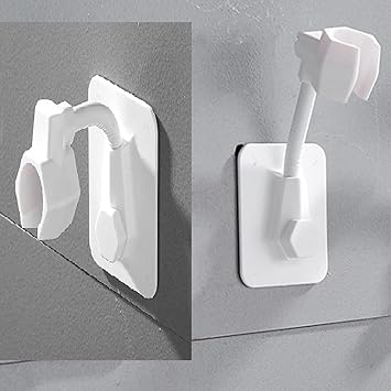 CHESHTA Adhesive Sticker Shower Head Holder/ 360 Degrees from Wall Mount Holder/ Flexible for Bathroom (White, Plastic, Pack Of 2Pcs)