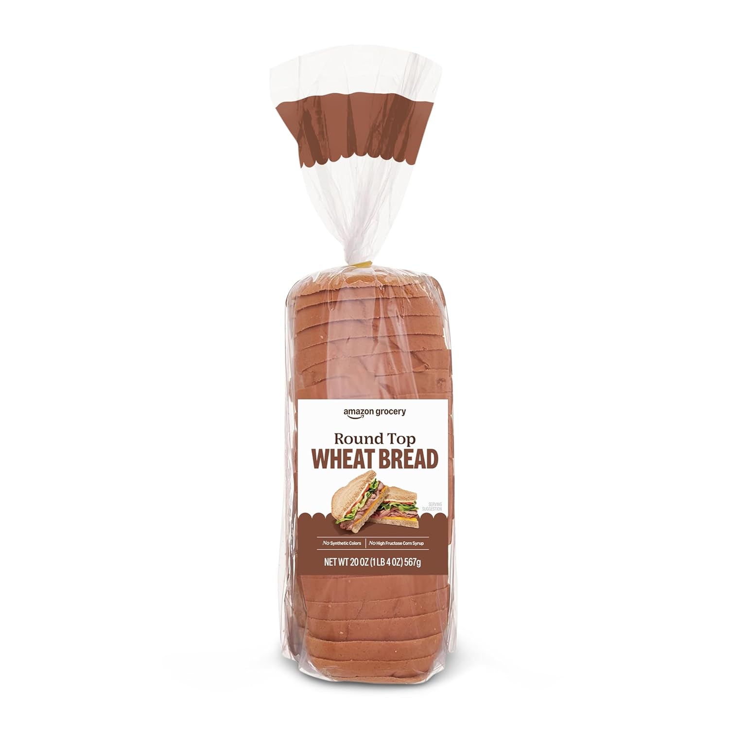 Amazon Grocery Round Top Wheat Bread 20 Oz - No High Fructose Corn Syrup, Whole Wheat Loaf for Daily Sandwiches