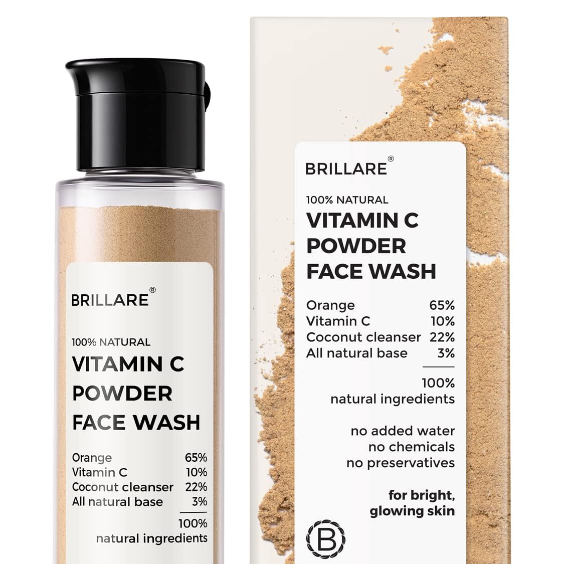 Bril.lare Vitamin C Face Wash for Pigmentation & Dark Spots, Coconut & Orange Face Wash for Skin Brightening, 100% Natural Powder Facewash, 30g