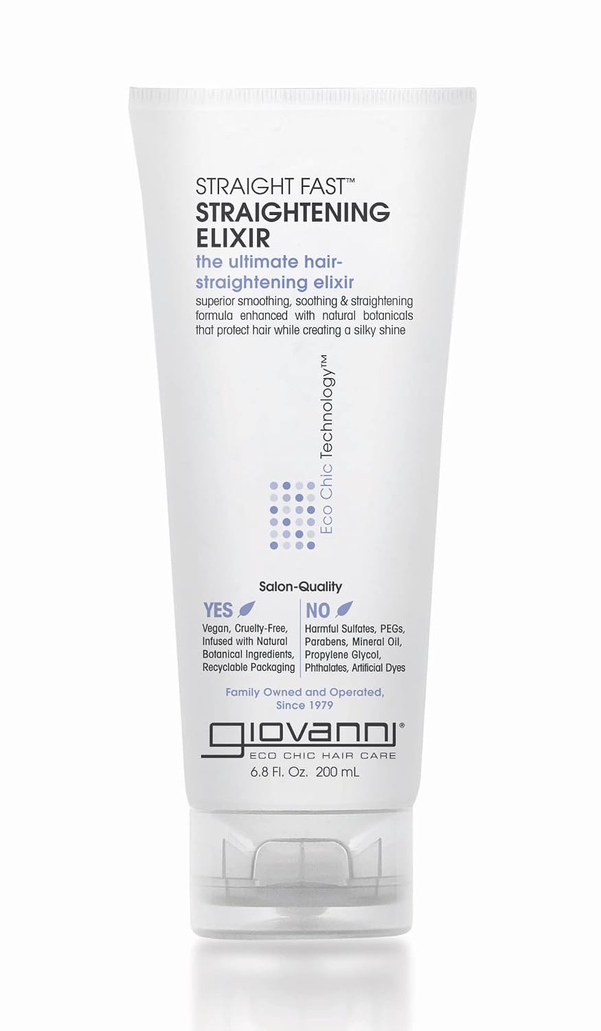 GIOVANNI Eco Chic Straight Fast Straightening Elixir, 6.8 oz. Each - Ultimate Hair Straightening, Superior Smoothing, Heat Protection, No Parabens, Color Safe (Pack of 2)