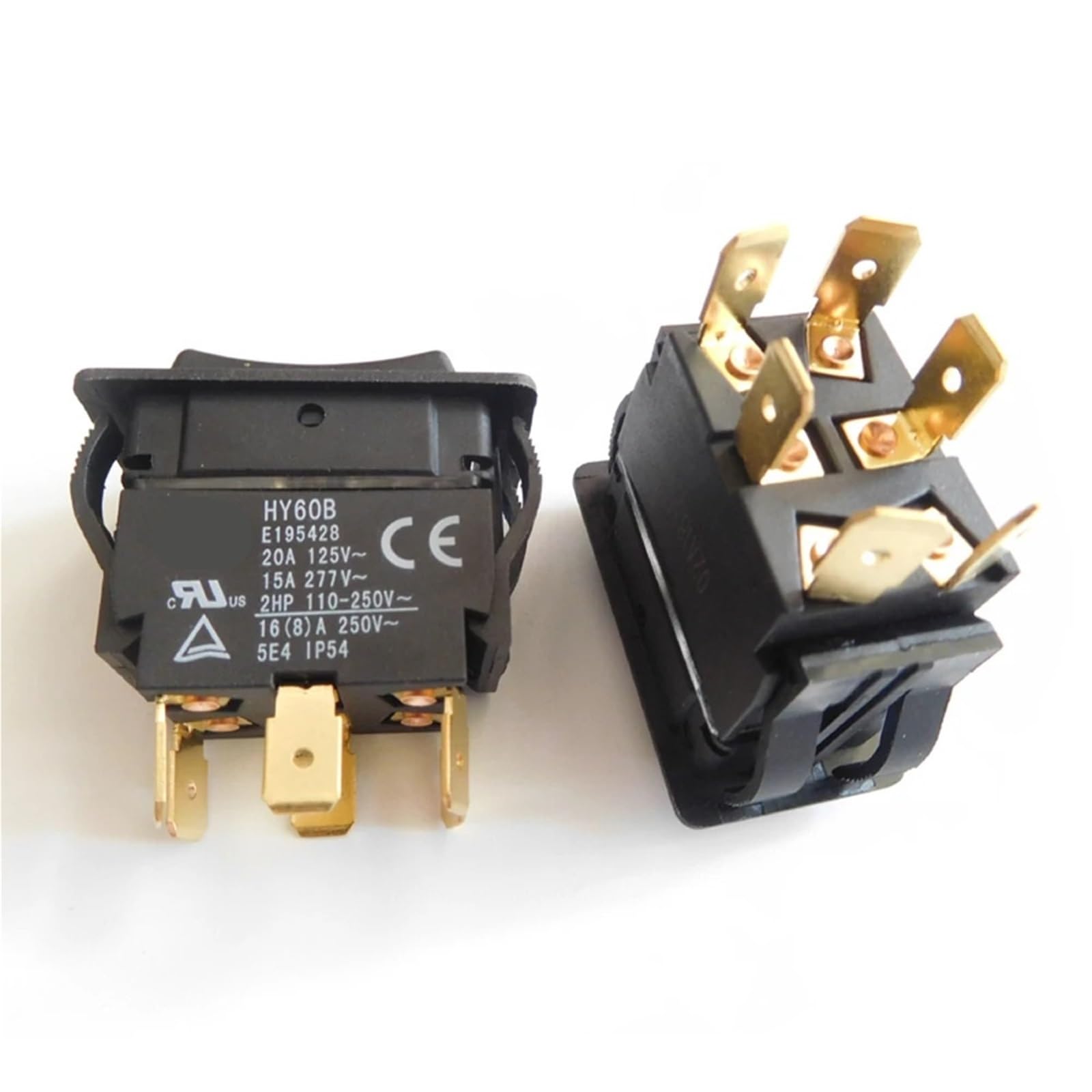 1 interruptor basculante HY60E de 4 pines (encendido/apagado) y HY60B de 6 pines (encendido/apagado/encendido) for máquinas herramienta, 125/250 V, 20/15 A.(HY60B 6 Pins)