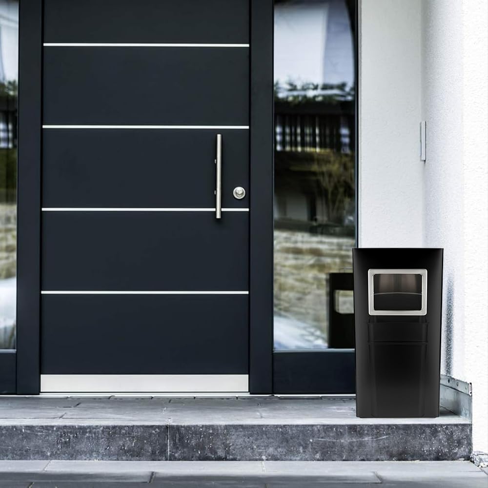HUOLE Pattumiera con Posacenere Acciaio Inox Contenitore Cestino Design Elegante Funzionale Raffinato Inserti Rimovibili Robusto Capacità - Nero (2pz) 30 * 24 * 60 cm - 48 l