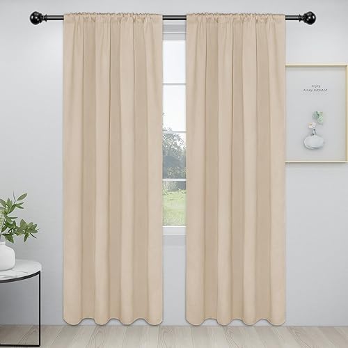 Miniatura 33 de Easy-Going Cortinas opacas con bolsillo para barra para dormitorio, cortinas de ventana para oscurecer la habitación para sala de estar, cortinas de