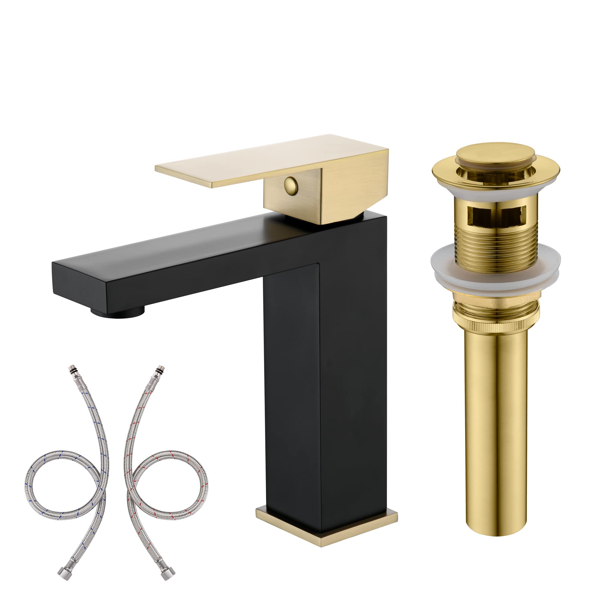 Jnfidosr Gold Bathroom Sink Faucet S1412-Mg + S7304bg Pop Up Drain With Overflow