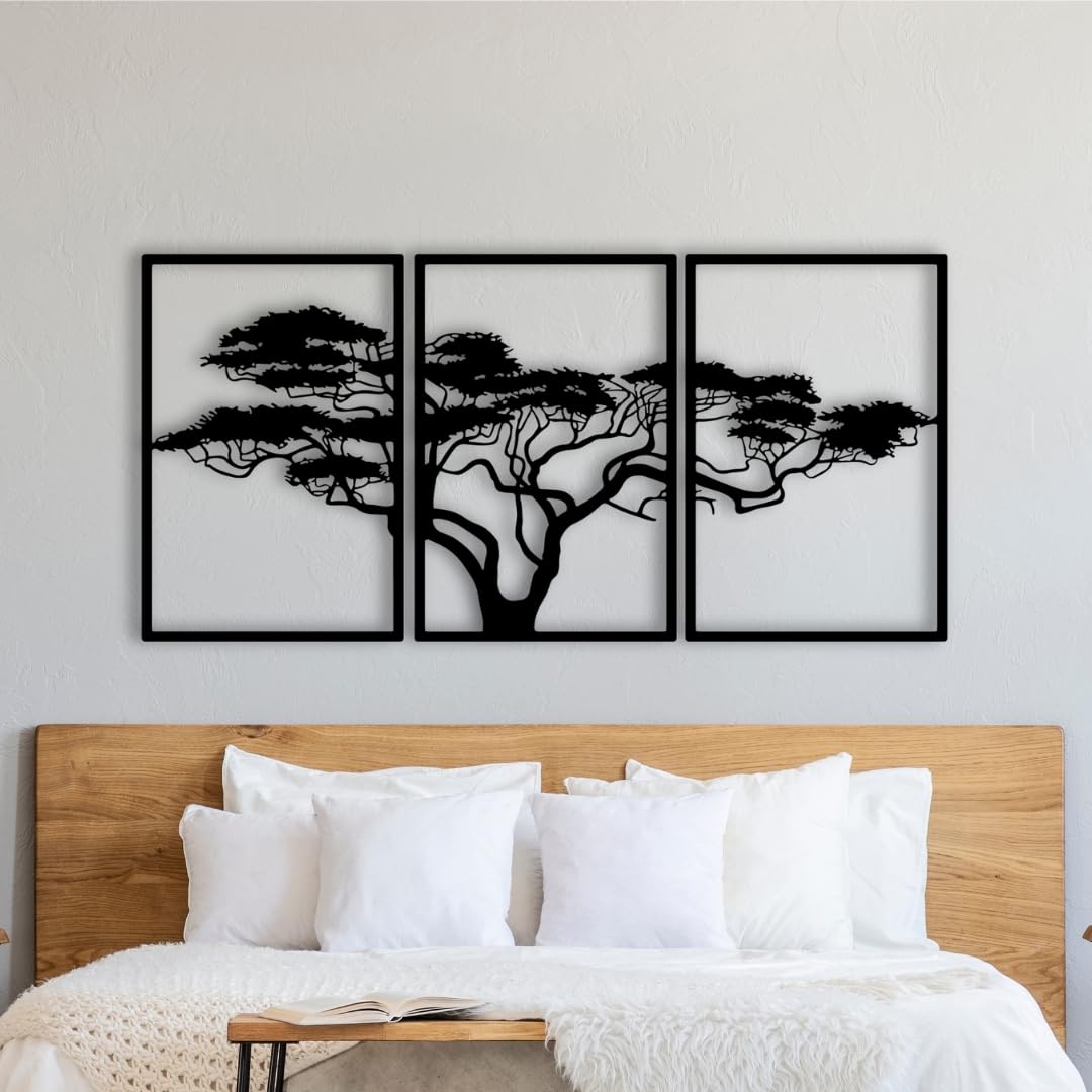 Decortie Metal Wall Art-Afrika Agaci 150X74 Cm - Texture Black - Black