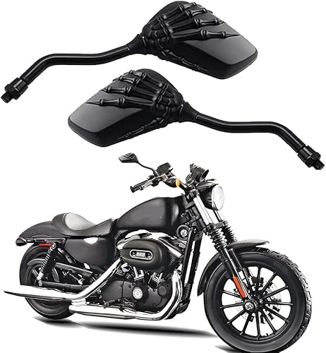 DREAMIZER Espejos laterales de motocicleta universales negros de 8 mm/10 mm con calaveras y esqueletos, compatibles con Harley XL Softail, Honda,
