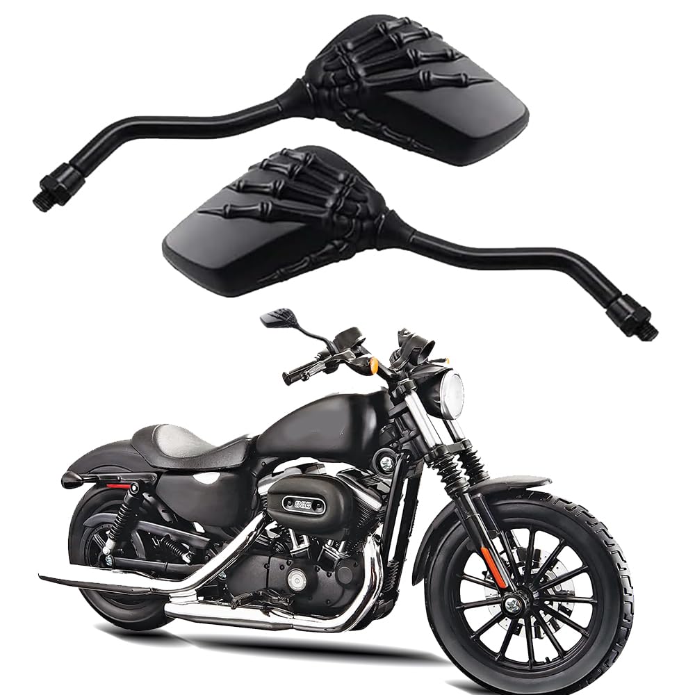 DREAMIZER Universal Motorcycle Black 8mm/10mm Skull Skeleton Hands Side Rear View Mirrors Compatible with Harley XL Softail Honda Yamaha Suzuki Kawasaki Old School Recycled Claim Standard 100