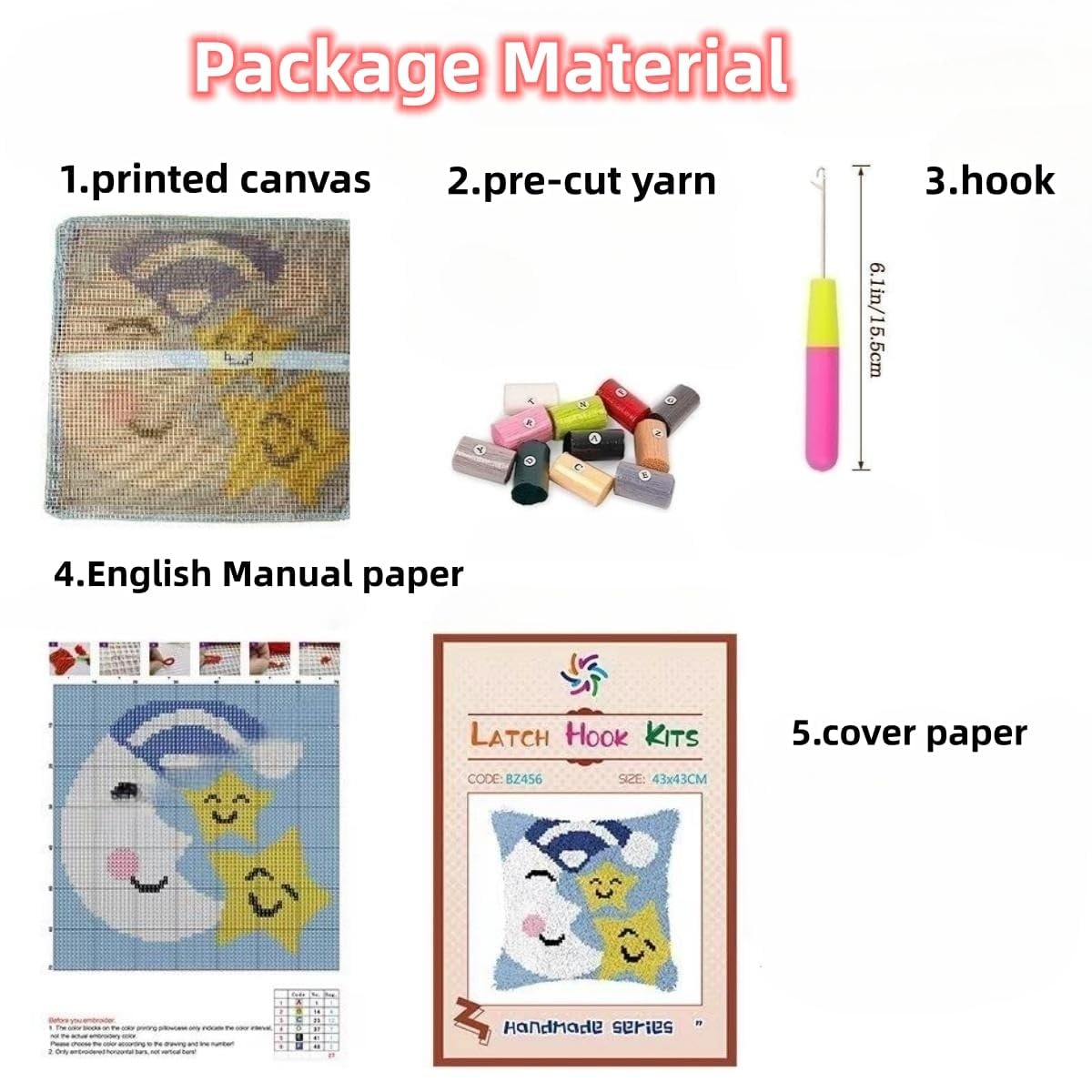 Beginner Latch Hook Kits Set Ocean Shark Sofa Cushion Cover Latch Hook Carpet Rug Acrylic Yarn,Pillowcase Craft Kits with Printed Canvas for Starter Kids Adults - 17 x 17 Inch