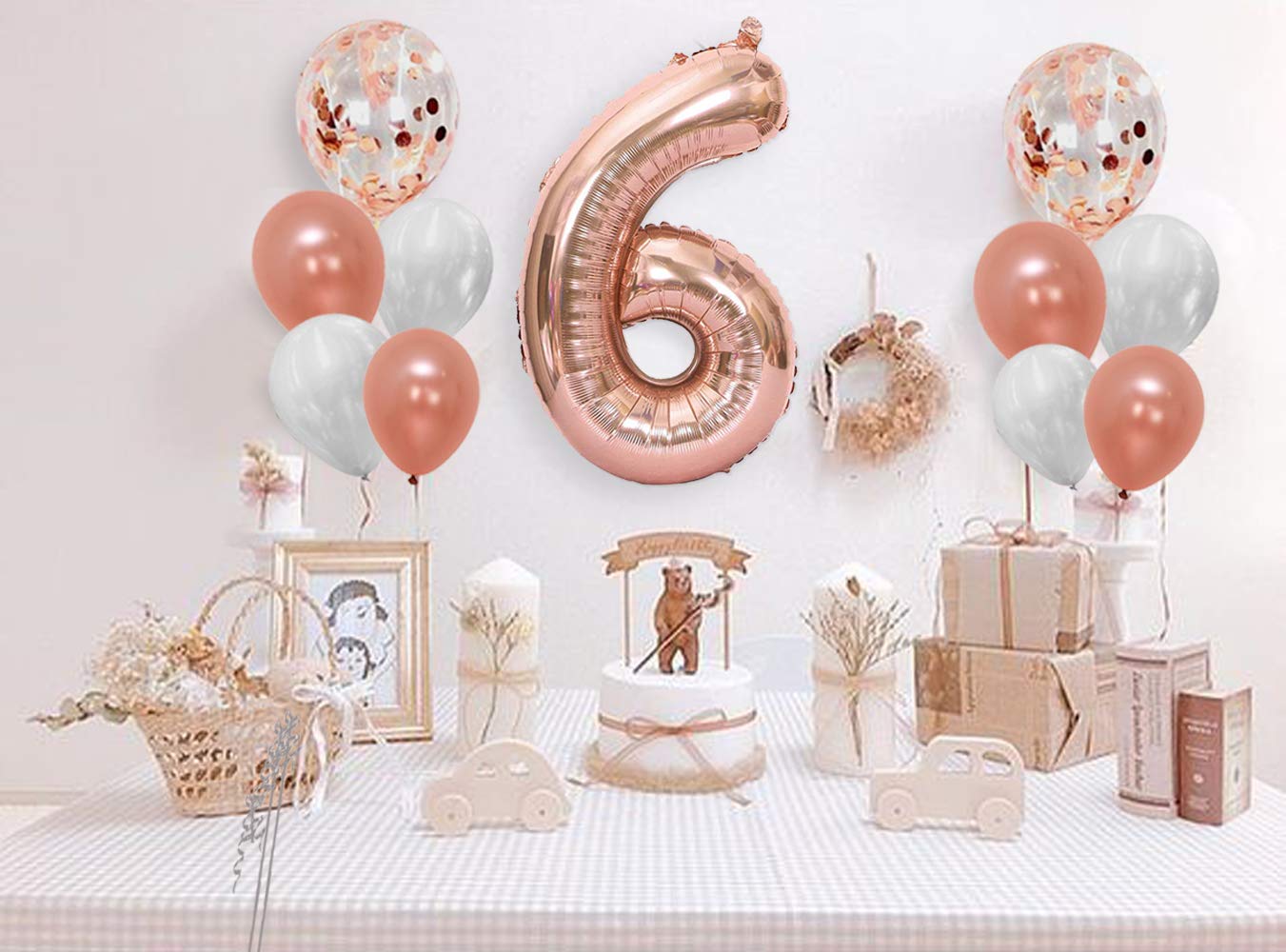 AMFIN® (Pack of 11) 32 Inch 6 Number Rose Gold Foil Balloon with Confetti & Metallic Balloons Bouquet for 6th Birthday Girl, Anniversary Party Decoration/Half Birthday Decorations Props - Rosegold-image-39