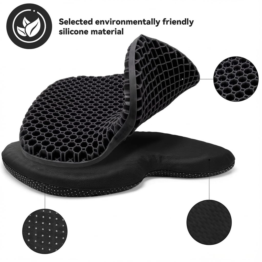 Cuscino ortopedico extra grande, 48 x 38 x 5 cm, struttura a nido d'ape per un forte sostegno, comfort, ideale come cuscino per auto, sedia da ufficio e cuscino per sedia a rotelle (nero)