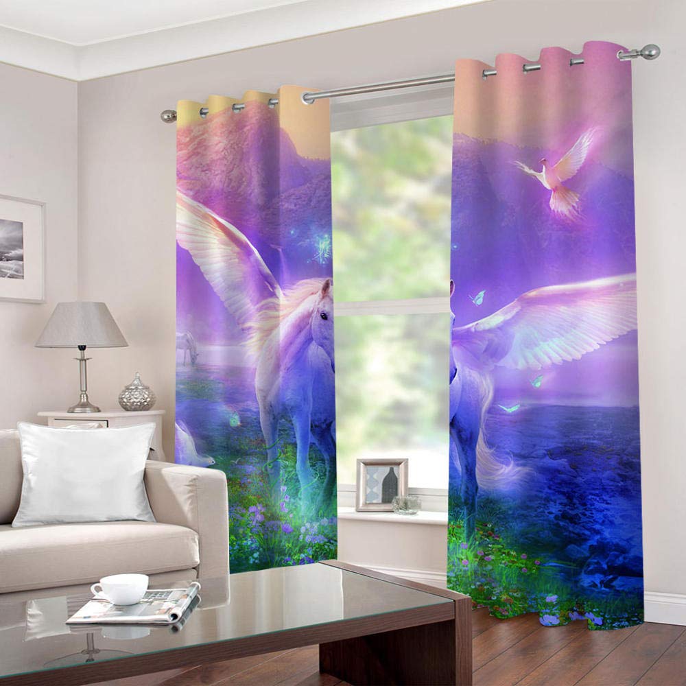 Rideau D'Occultation Licorne Animale Rideau Occultant Isolants Thermique A Oeillets Rideaux Chambre Adulte Enfant Cuisine 2 Pieces - Rideaux De La Chambre À Coucher du Salon