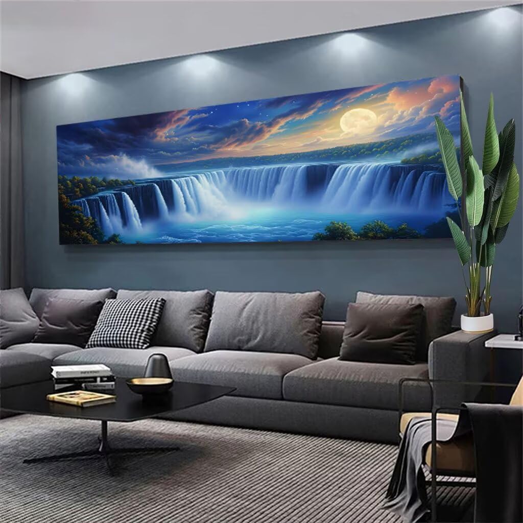 Moonlight Waterfall Diamond Painting Kit - 12x16 Inch 5D Round Full Drill DIY Art For Adults