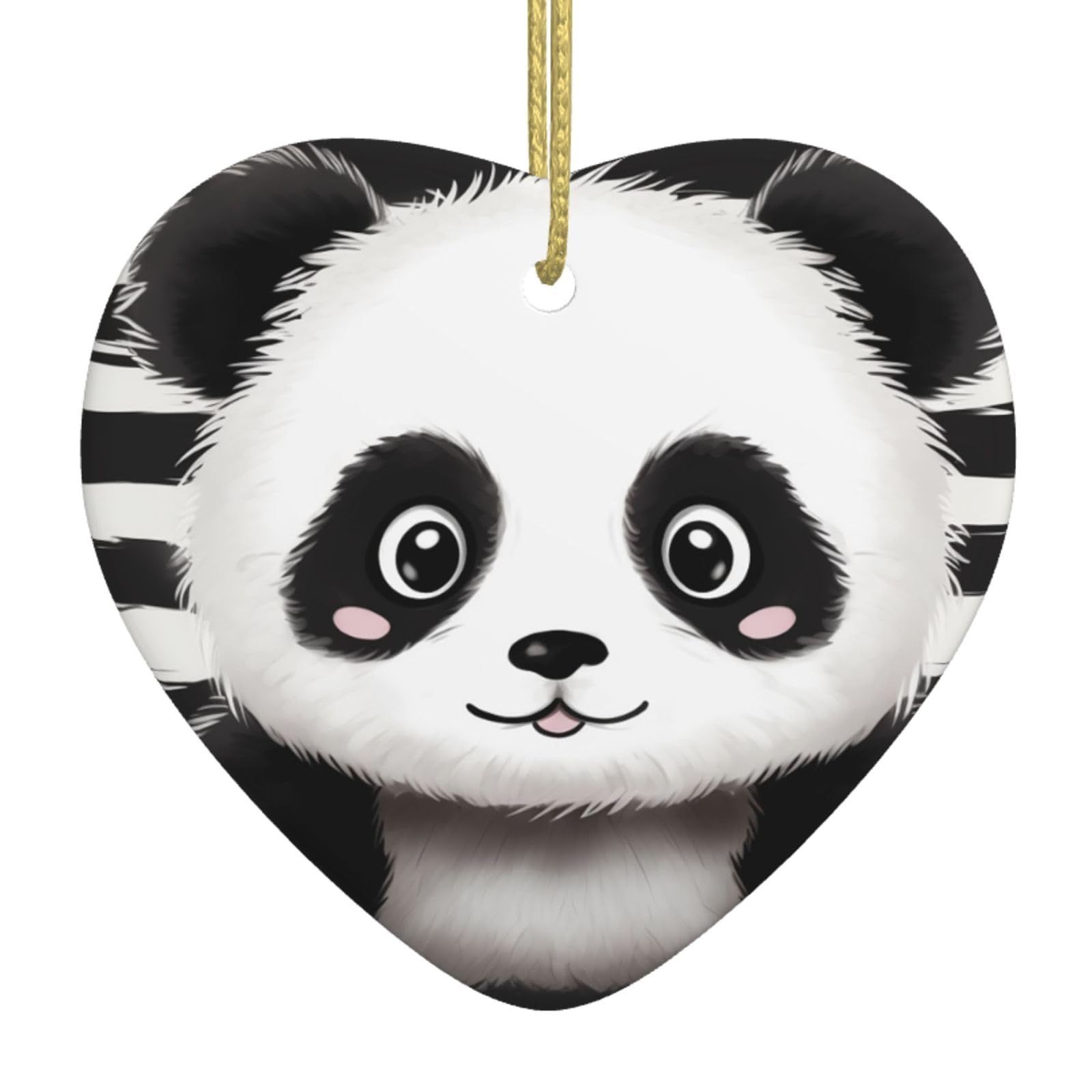 Ceramic Christmas Tree Hanging Ornaments with Gold Ropes Christmas Tree Decorations Heart Ceramic Black and White Panda Pendant Keepsake Decorations for Holiday Xmas Gift Ideas
