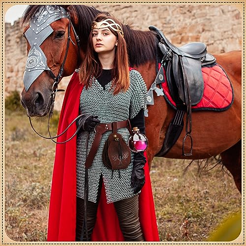 Suhine 4 Pcs Halloween Renaissance Accessories Medieval Leather Costume Set Viking Belt Drawstring Pouch Elastic Waist Potion Bottle With Cork Stopper And Harness Brown Knight Leather Belt For Cosplay thumb #1