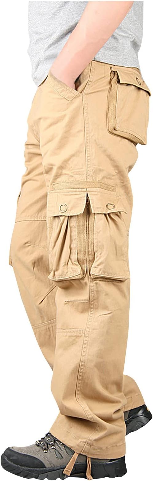 Cargo Pants for Men Relaxed Fit Lightweight Cotton Casual Joggers Athletic Trousers Hiking Straight Sweatpants