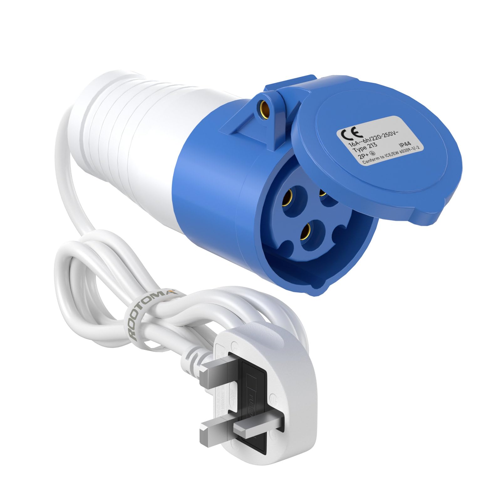 Camping Electric Hook Up Cable 16Amp to 13Amp Adapter, 1M | For Caravan Campervan Motorhome Accessories, 220~250V Fused UK Plug