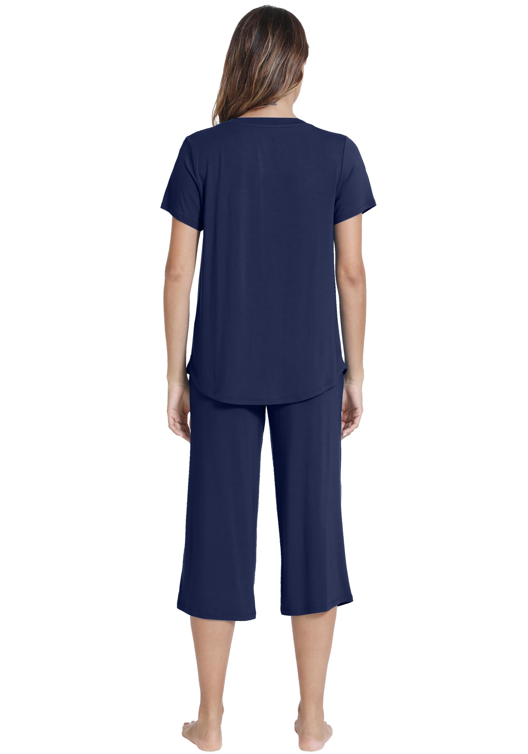 WiWi Pajamas for Women Short Sleeve Top And Capri Pants Loungewear Soft 2 Piece Capris Pjs Casual Pajama S-XXL