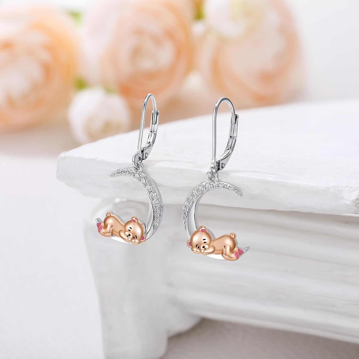 Dragon & Bear Axolotl Earrings - Sterling Silver Leverback Dangle Jewelry Gifts for Women