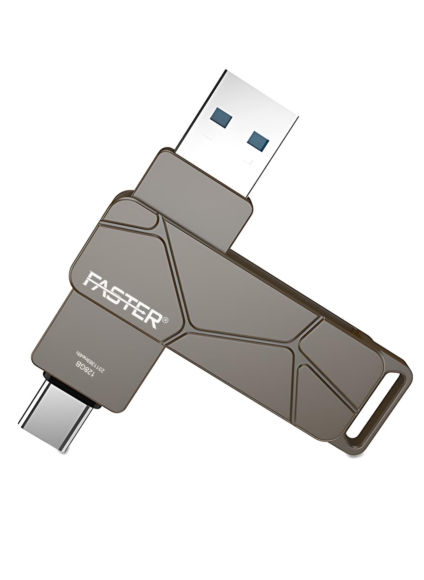 Faster 128GB USB-C Flash Drive, USB 3.1 OTG Memory Stick, Dual-Port USB-A & USB-C, High-Speed Transfer, Durable Metal Body, Keychain Included, Compatible with Android, iOS, Laptops & Tablets