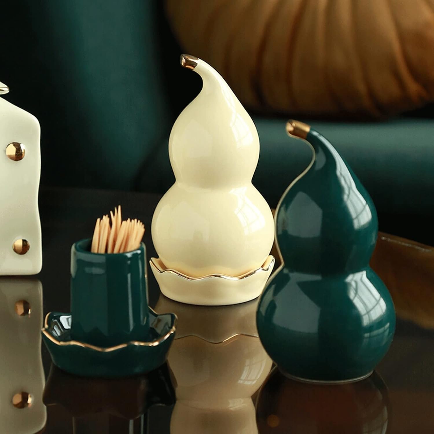 Toothpick Box Toothpick Holder Gourd Toothpick Holder Ceramic Toothpick Dispenser Home Toothpick Storage Box for Restaurant Kitchen Cafe Toothpick Dispenser(A)