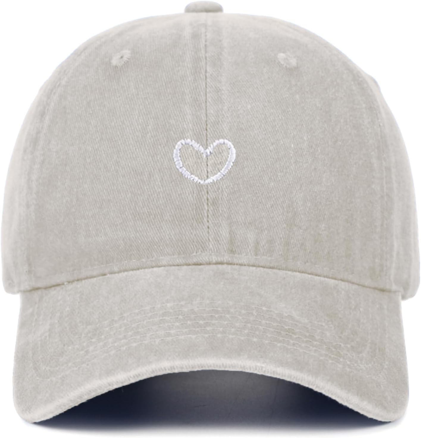 Vintage Heart Embroidered Washed Baseball Cap for Women Cute Cotton Low Profile Adjustable Dad Hat