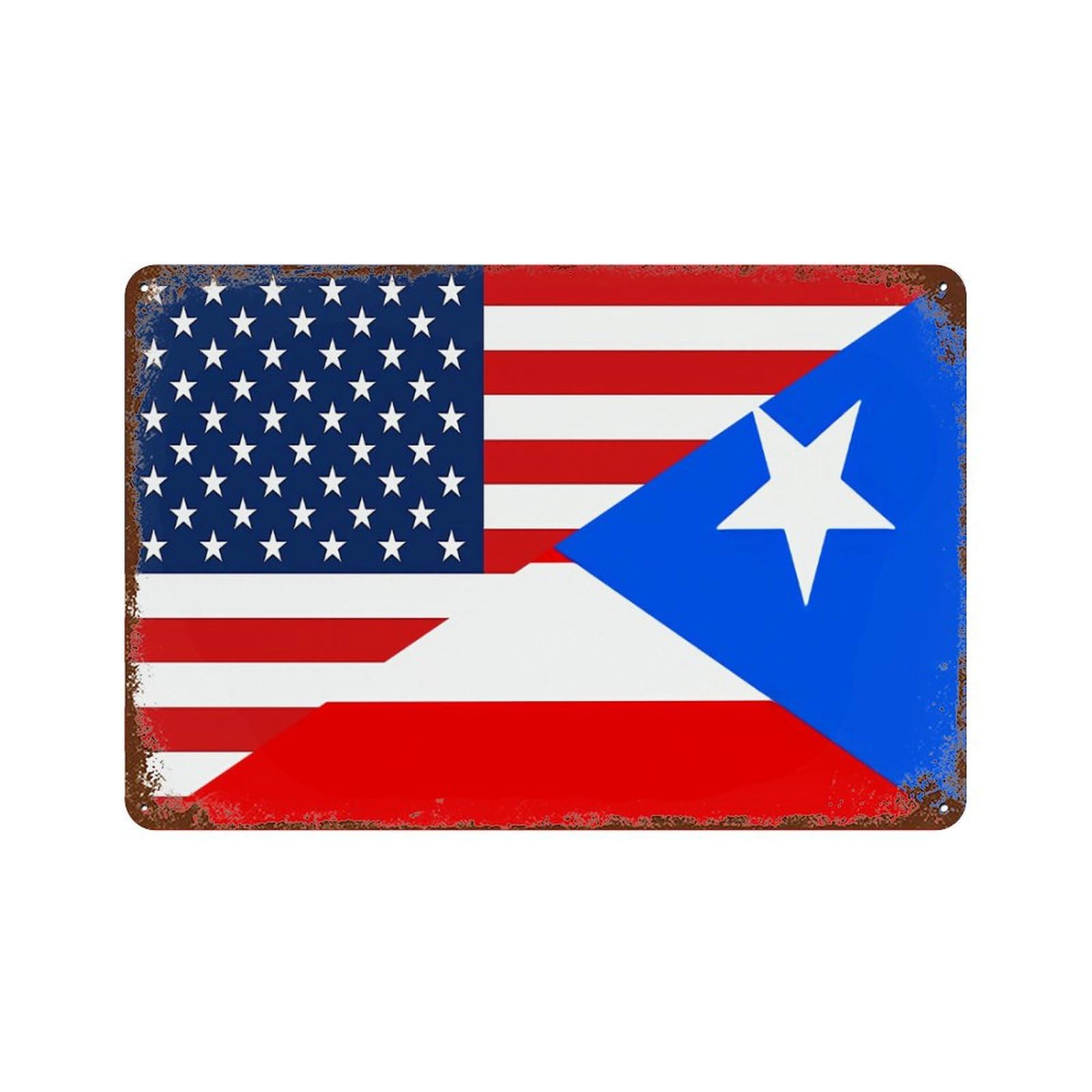 KWQDOZF America Porto Rico Flag Theme Metal Tin Sign,Vintage Iron Hanging Plate Horizontal with Rust Poster Wall Decor 8x12inch