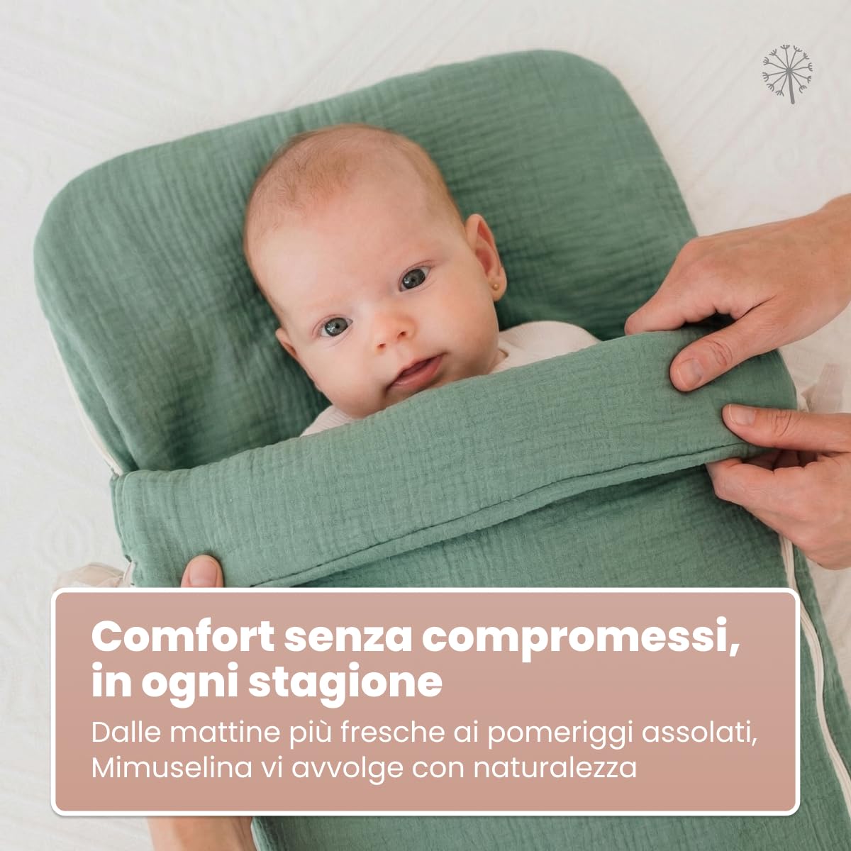 MIMUSELINA Sacco Nanna Neonato Invernale ed Estivo 4 Stagioni | Sacco Neonato Convertibile con Imbottitura Removibile | 100% Cotone | Ideale per Culla, Navicella e Ovetto | Fatto in Spagna | Mint
