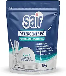 Detergente Para Máquinas De Lavar Louças Saif 1Kg, Sabão Em Pó Para Lava Louças, Azul, Ação 2 Em 1 Secante E Abrilhantador, Facilitando Sua Vida, Maximizando Toda Limpeza