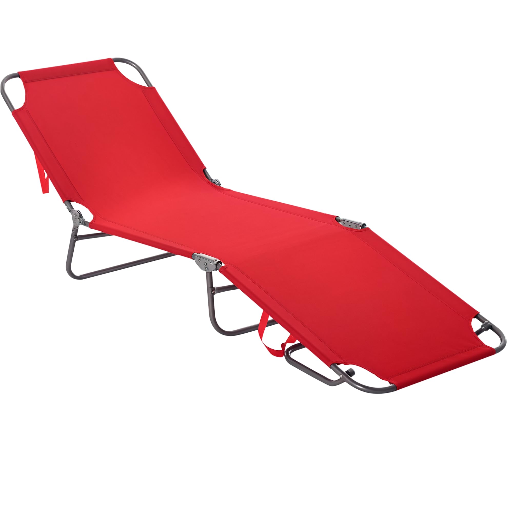 Outsunny Lettino Prendisole Pieghevole Reclinabile 187x55x24cm Rosso | Schienale su 5 Livelli, Sdraio da Spiaggia e Giardino, Struttura in Metallo e Tessuto Oxford, per Piscina