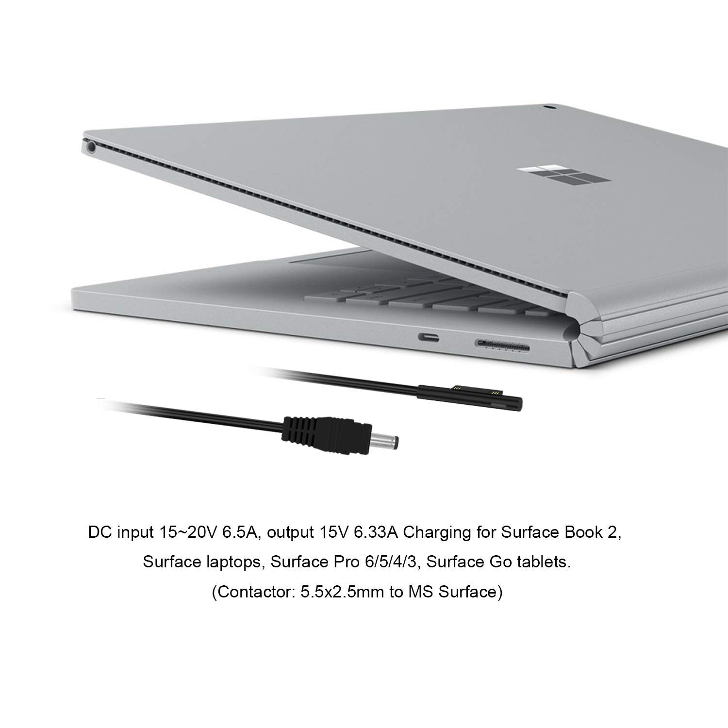 Atcuji 15V 102W Surface Book Pro Charging Cable for Microsoft Surface Book 2 Laptop Go Surface Pro Charging Cable Power Cord DC to Surface Cord