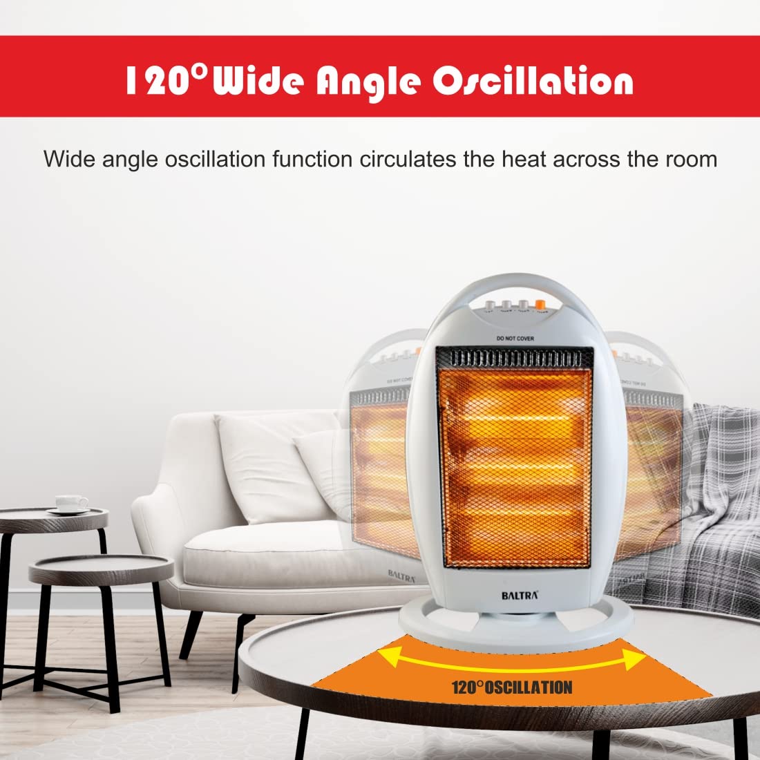 Baltra Blister BTH-101 Halogen Room Heater 1200 Watts | ISI Approved | 3 Heat Settings | Handle to carry | Electric Room Heater For Bedroom | Winter Room Space Heater | 1 Yr Warranty 【White】 4