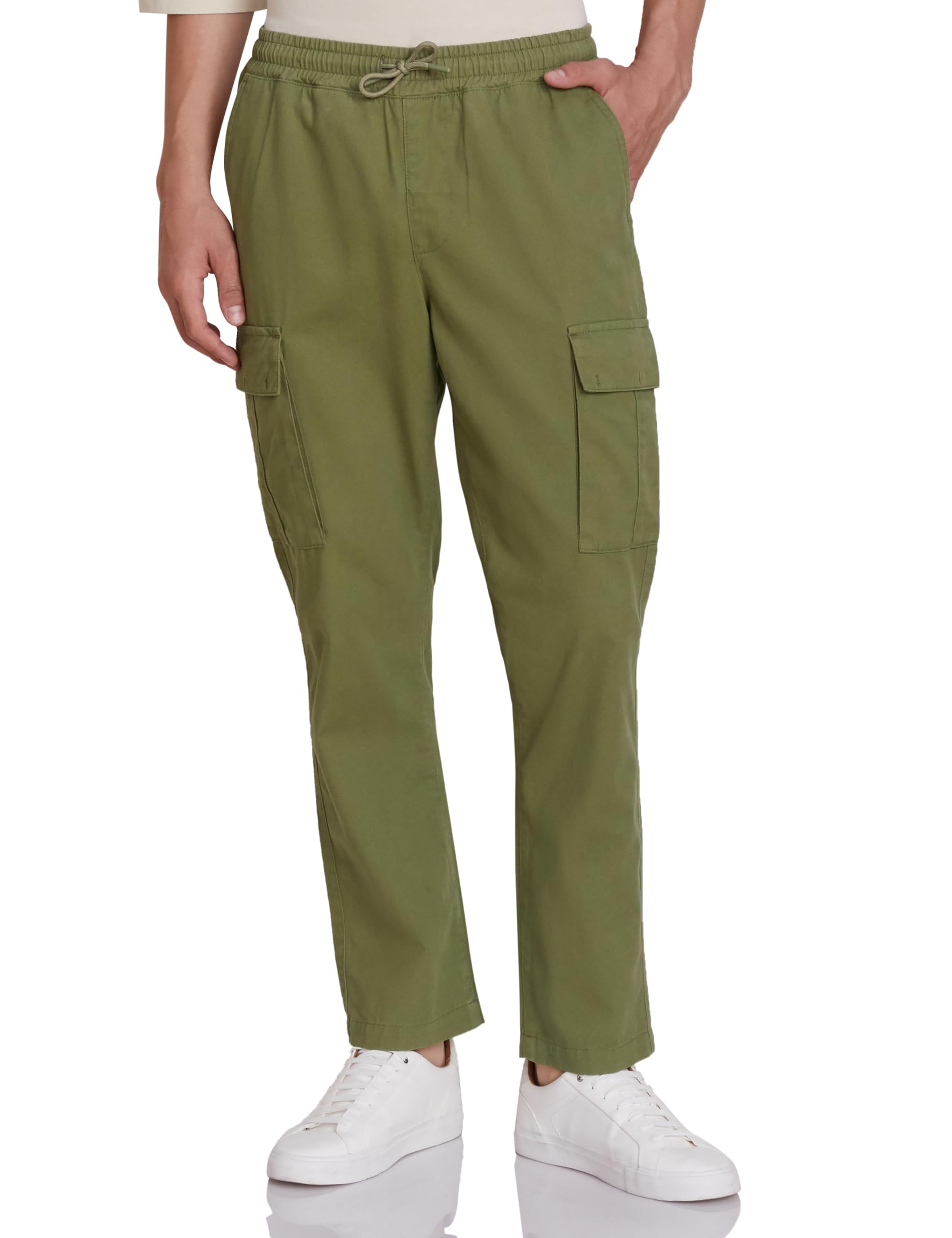 Men's Regular Fit Cargo Trouser (Elasticated Waistband | 100% Cotton | Pants)-image-12