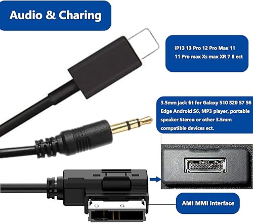 Miniatura 2 de MMI MDI - Cable de carga auxiliar de 0.138 in, adaptador de música para Merced-ES Ben-z, compatible con IP 14, 13, 12, 11, Pro Max, Xs, Max, XR, 8,