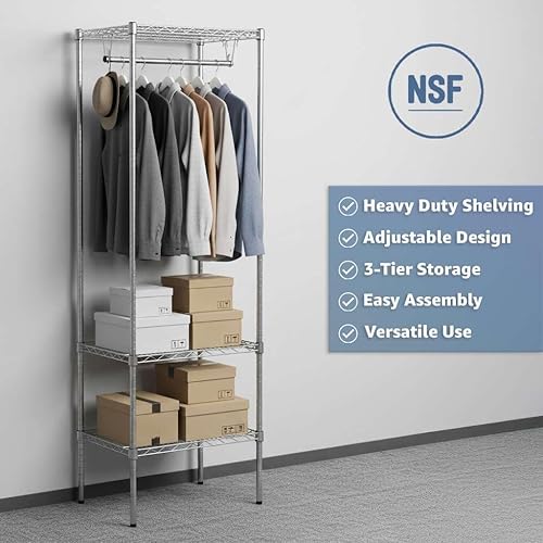 Miniatura 3 de Estante de ropa cromado NSF de 24 x 24 x 74 pulgadas, organizador de ropa resistente para ropa y zapatos