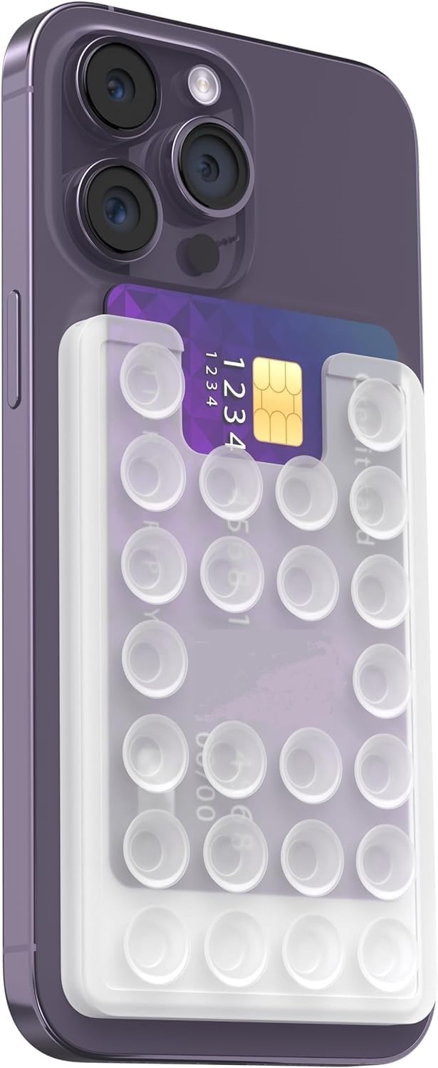 Flowarg Suction Cup Phone Mount - Clear White Silicone Phone Grips for Back of iPhone with Card Holder Case, Adhesive Sticky Accessories for iPhones &