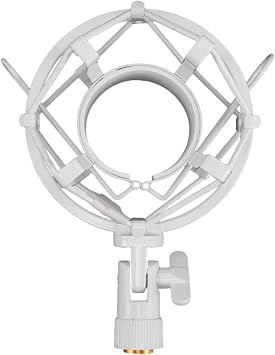 DECHOUS Studio Condenser Microphone Shock Mount with 52mm White Metal Anti-vibration Holder for Desktop Recording and Broadcast Boom Mic Stand