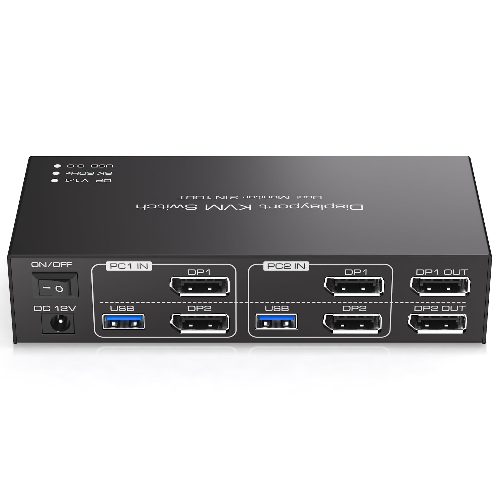Displayport KVM Switch Dual Monitors 2 Computers 8K@60Hz USB 3.0 DP 1.4 KVM Switch Share 2 Monitors and 4 USB Devices Support Extended & Copy Mode ith DC 12V Adapter