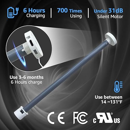 Miniatura 3 de Foiresoft Persianas enrollables motorizadas de cebra Motor Basic, marfil, 20 pulgadas de ancho x 32 pulgadas de alto Juego de cables de carga de