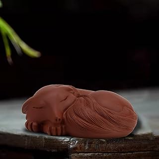 3.3" Chinese Fox Tea Pet Yixing Purple Clay Sculpture Lucky Fox Statue Art Ornament Tea Pet Handmade Purple Sand, Home Office Decorations