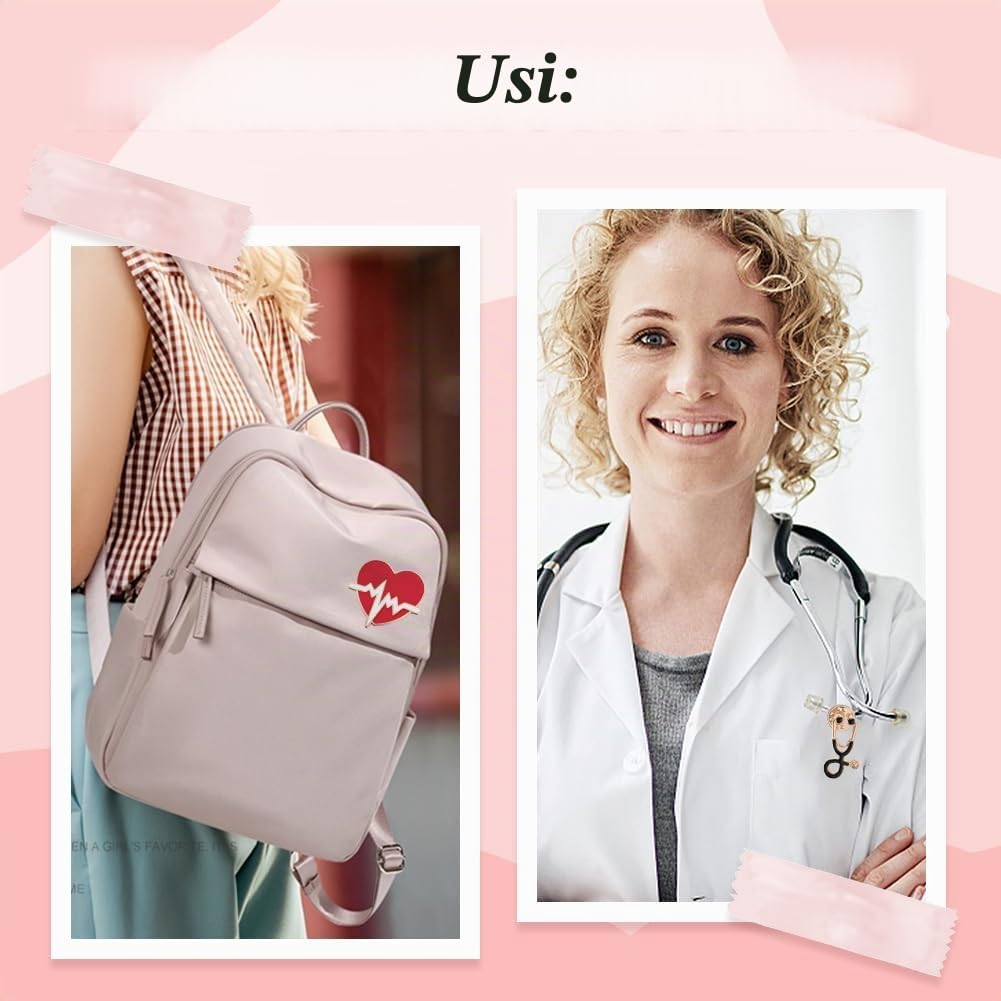SUNNYCLUE 1 scatola 9 pezzi Spille Mediche Smaltate Spilla Da Infermiera Set Lega Stetoscopio Cuore Carino Temi Infermiera Spilla Distintivi Spilla di Sicurezza Spille Accessori Sfusi per Donna Uomo Z