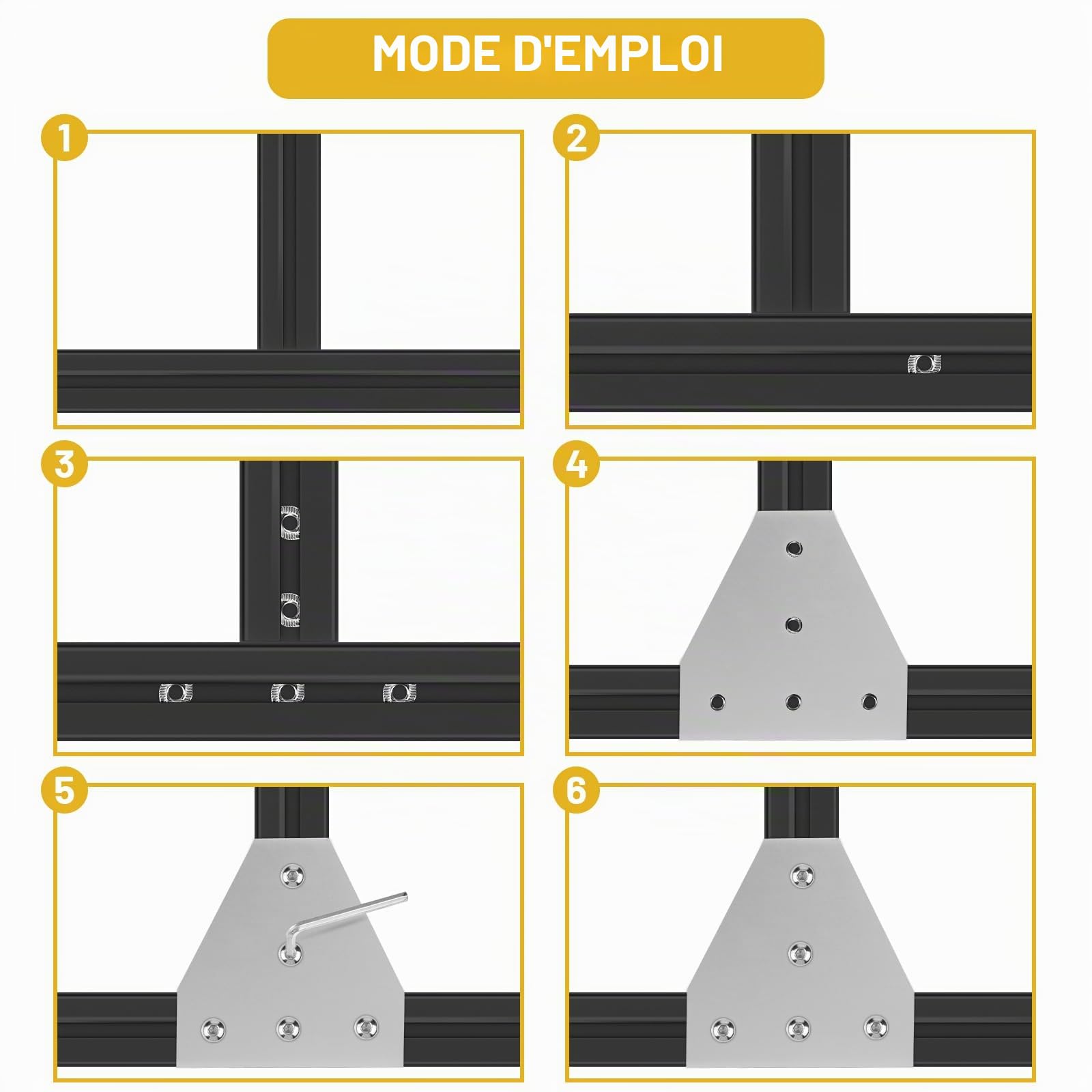 EXLECO 4Pcs Plaque de Connexion Profil en Aluminium 40 x 40 T Plaque de Jonction Extérieure, Supports D'angle, Plaque D'angle, Profilés Extérieur L Forme avec écrous vis clé pour 9mm Profilé Alu